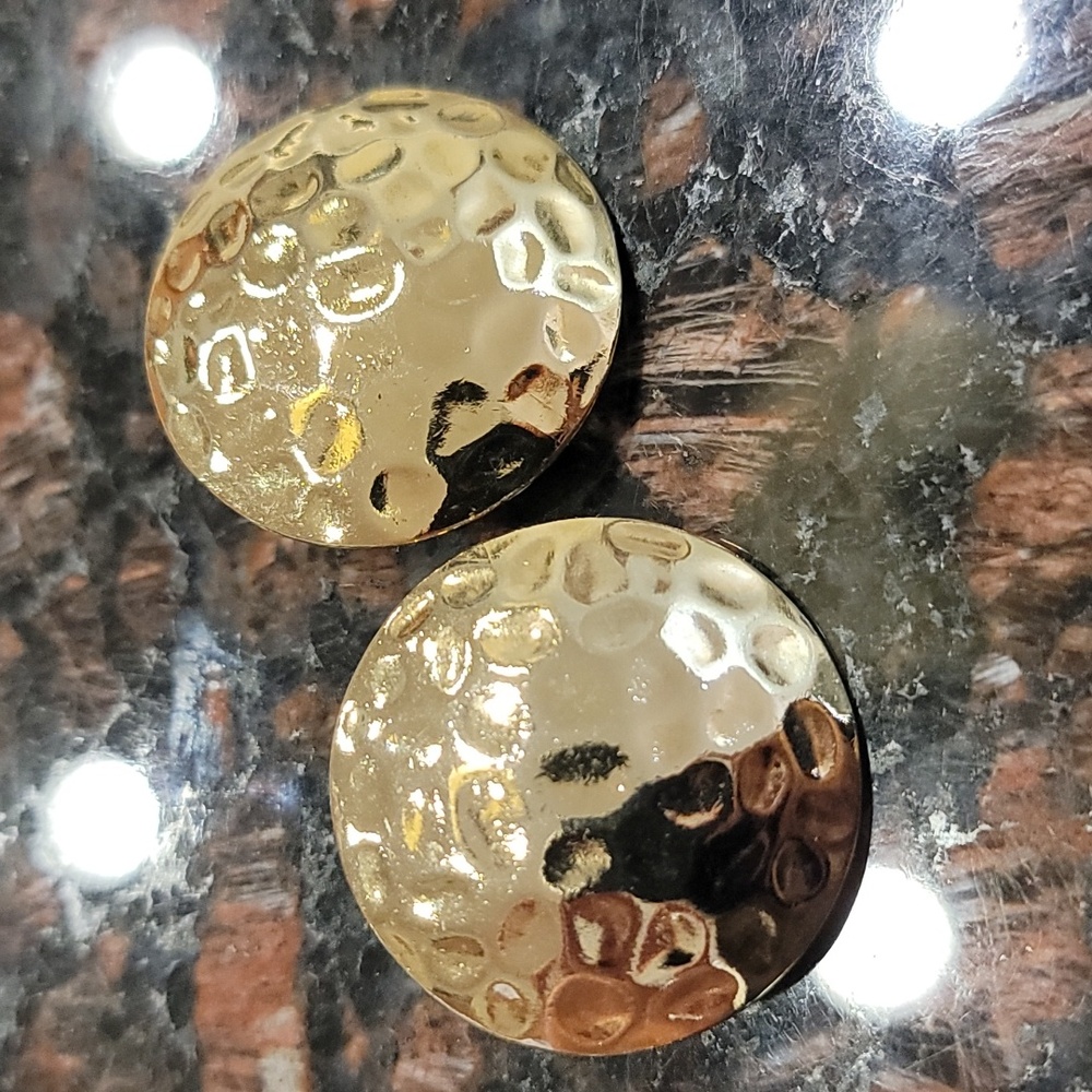 Omjent Vintage Gold Tone Hammered Metal Button Earrings